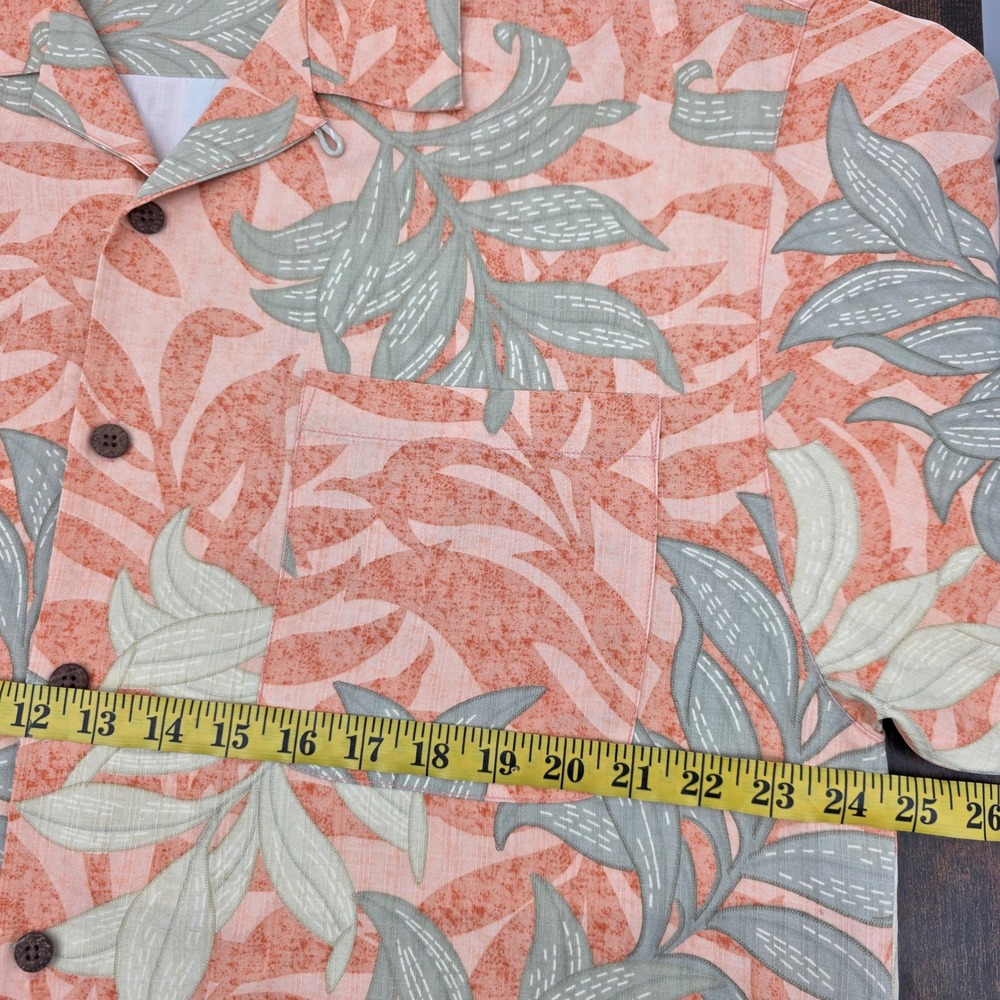 Tommy Bahama Silk Camp Shirt Mens Large Orange Tropical Leaf Print Short Sleeve - Picture 5 of 6